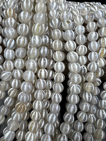 NATURAL Gemstone Tibetan beads hand Painted Agate, 8mm Round Shape, Striped, Beautiful White Color Full Strand 15.5” For Cheap