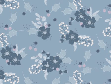 Main Floral Cotton Fabric Denim Blue CLTY4126-88 Winter Gardens by Meags & Me for Clothworks Supply