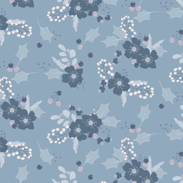 Main Floral Cotton Fabric Denim Blue CLTY4126-88 Winter Gardens by Meags & Me for Clothworks Supply