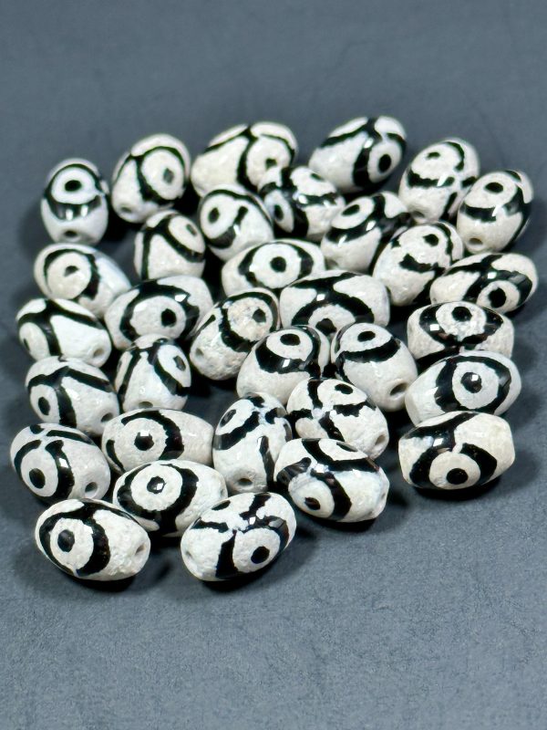 NATURAL Hand Painted Tibetan Agate Gemstone Bead 11x8mm Tube Shape Beads, Beautiful Hand Painted Black and White Color Tibetan Loose Beads Hot on Sale