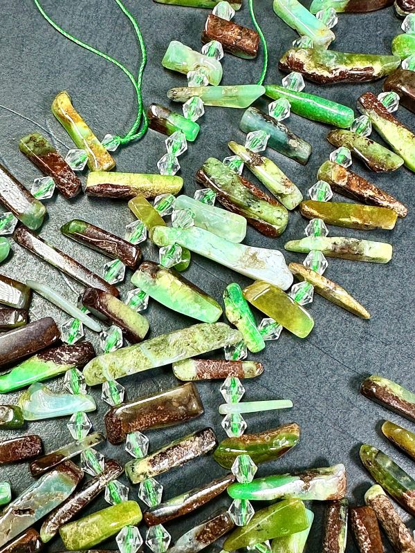 NATURAL Chrysoprase Gemstone Bead 10x4mm to 30x7mm Stick Shape, Gorgeous Green Brown Color Beads Great Quality Full Strand 15.5  Online