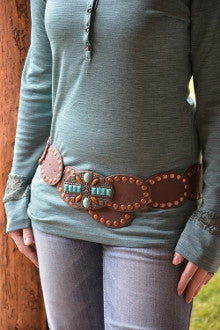 Turquoise Leather Concho Belt For Sale