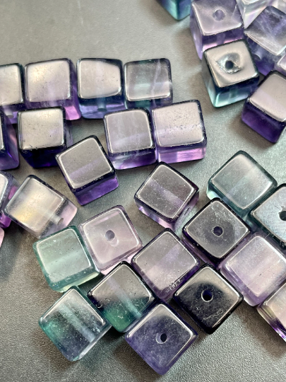 AAA Natural Fluorite Gemstone Bead 8mm Cube Shape, Gorgeous Natural Green Purple Fluorite LOOSE BEADS Online Hot Sale