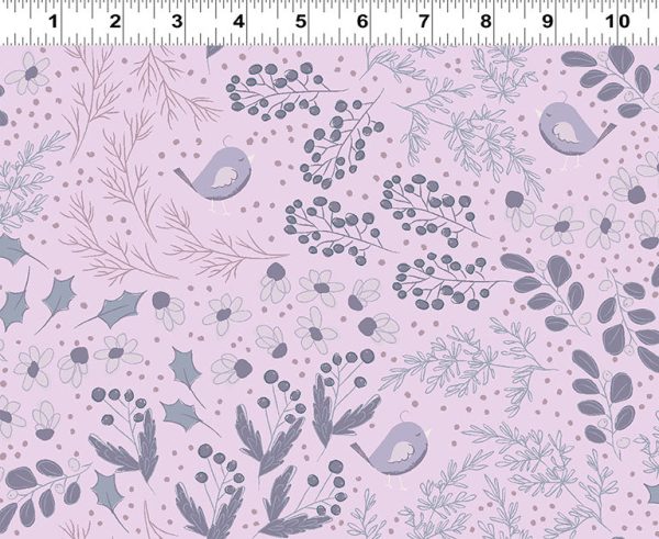 Birds Cotton Fabric Light Lilac CLTY4127-143 Winter Gardens by Meags & Me for Clothworks For Discount