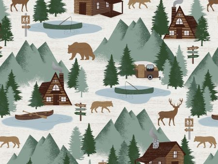 At the Cabin Cotton Fabric Neutral KAS12924-07 Moose Creek Lodge by Kanvas Studio For Discount