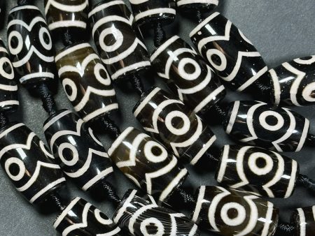 Natural Tibetan Gemstone Bead 24x14mm Barrel Shape Bead, Beautiful Black White Color Hand Painted Design Tibetan Gemstone Bead Great Quality For Cheap