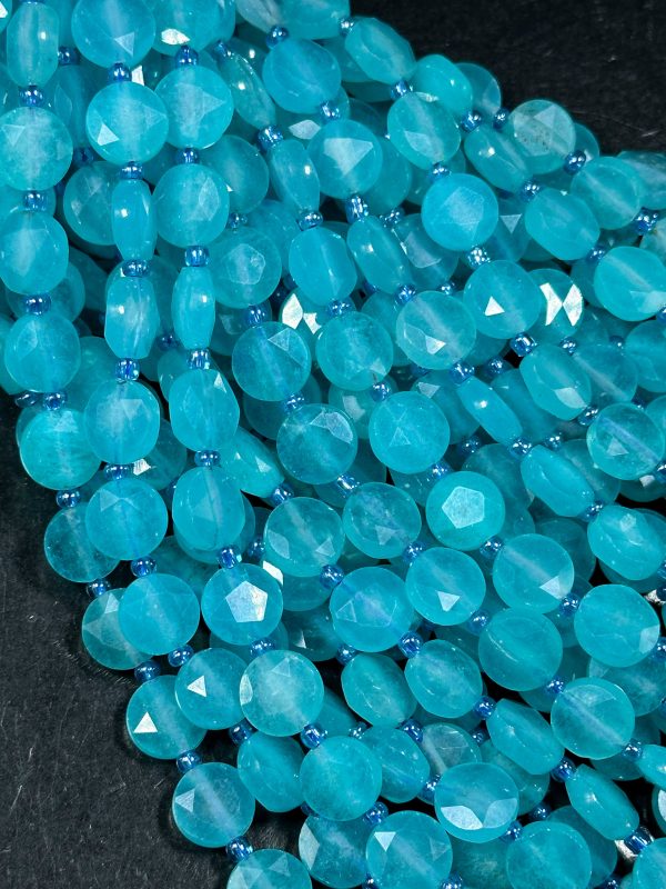 Natural Amazonite Gemstone Bead Faceted 10mm Coin Shape Bead, Beautiful Natural Blue Green Color Amazonite Beads, Great Quality 15.5  Strand Online Hot Sale