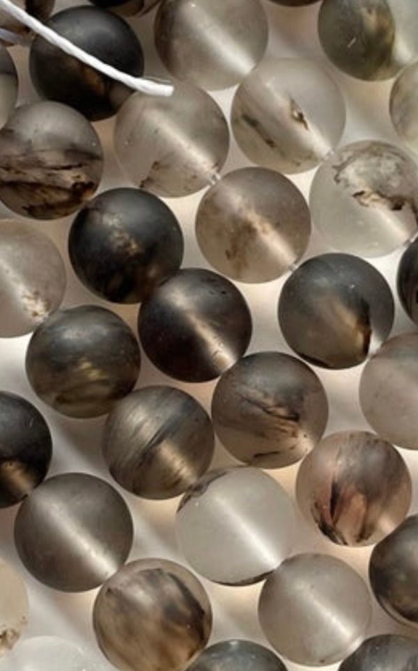 Natural Matte Rutilated Quartz Gemstone Bead 4mm 6mm 8mm 10mm 12mm Round Beads, Natural Matte Black Gray Rutilated Quartz Bead Full 15.5  Strand on Sale