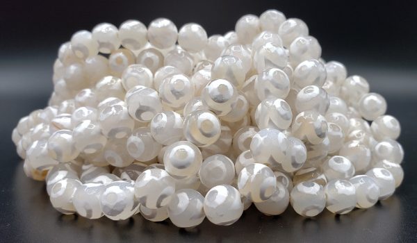 Natural Gemstone White Hand Painted Agate 6mm 8mm 10mm 12mm Smooth Round Full Strand 15.5  Supply