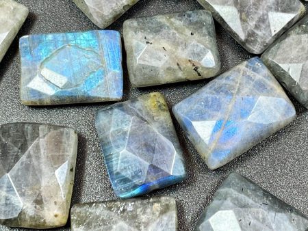 Natural Labradorite Gemstone Bead Faceted 14x18mm Rectangle Shape, Gorgeous Natural Gray Labradorite Blue Flash LOOSE BEADS Online Hot Sale