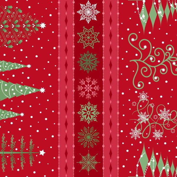 Border Stripe Cotton Fabric Red MAS10351-R Christmas Night by Monique Jacobs for Maywood Studio For Discount