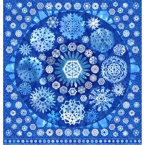 Snowflake Cotton Fabric Panel Blue MASD10190-N Paper Flurries by Maywood Studio For Discount