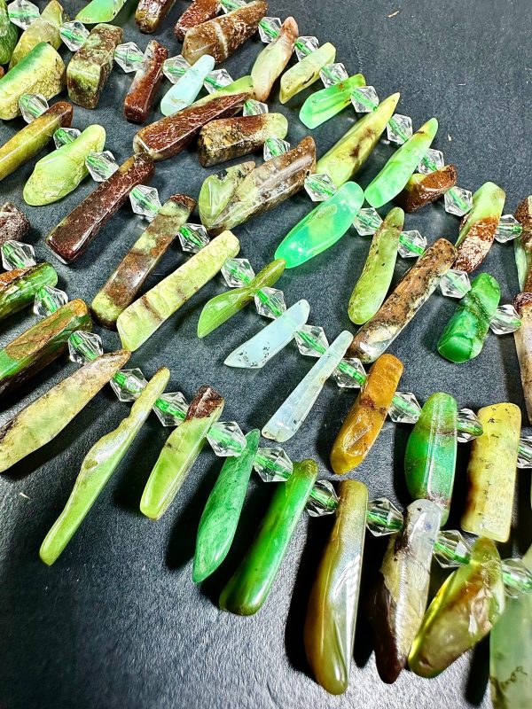 NATURAL Chrysoprase Gemstone Bead 10x4mm to 30x7mm Stick Shape, Gorgeous Green Brown Color Beads Great Quality Full Strand 15.5  Online