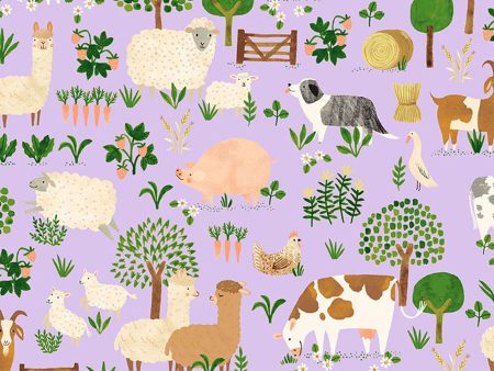 Dale Farm Toile  Cotton Fabric Light Purple CLTY3251-26 Dale Farm by Rebecca Jones for Clothworks For Sale