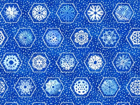 Hexagon Flakes Big Cotton Fabric Blue MASD10193-N Paper Flurries by Maywood Studio on Sale