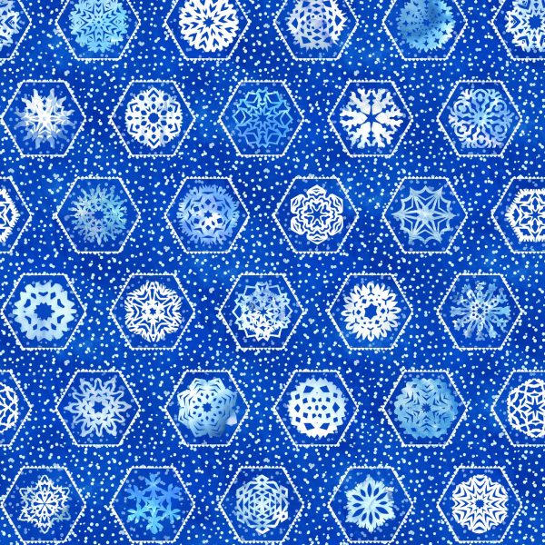 Hexagon Flakes Big Cotton Fabric Blue MASD10193-N Paper Flurries by Maywood Studio on Sale