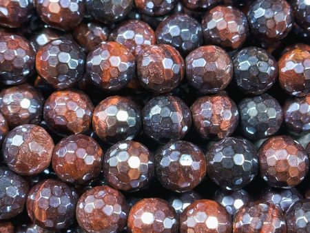 Mystic Natural Tiger Eye Gemstone Bead Faceted 8mm Round Bead, Beautiful Dark Red Brown Color Mystic Tiger Eye Stone Bead Full Strand 15.5  For Discount