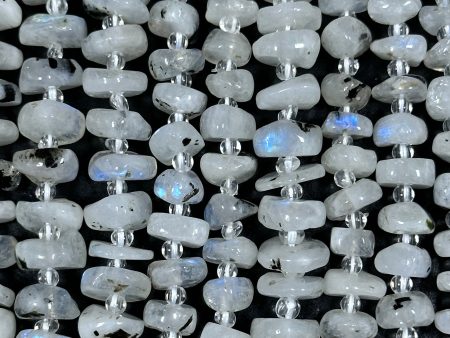 NATURAL Blue Flash Moonstone Gemstone Bead 6-10mm Freeform Rondelle Shape, Beautiful White Color w  Blue Flash Loose Beads Full strand 15.5  Discount