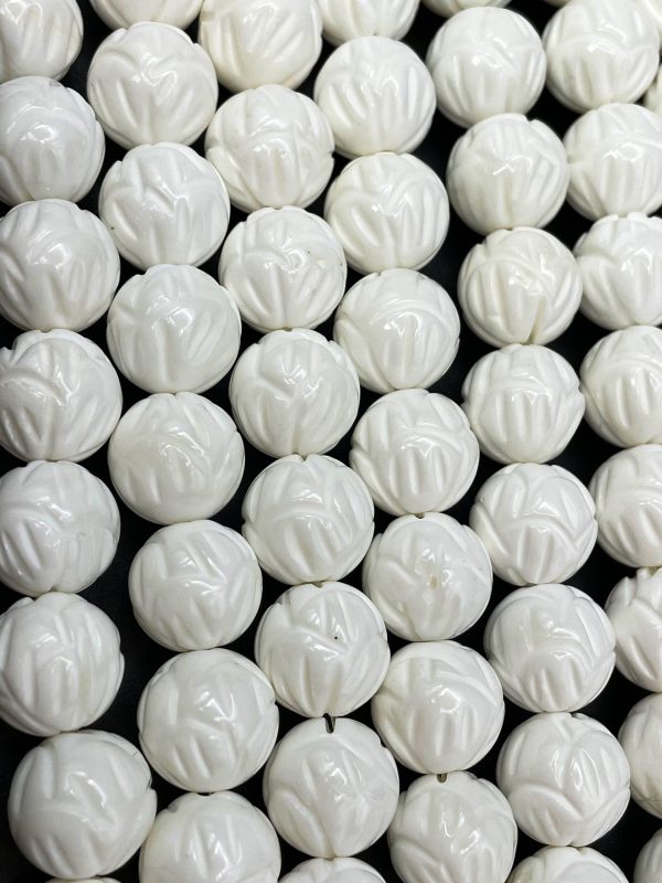 AAA Natural Hand Carved Shell Bead 8mm 10mm 12mm Round Beads, Unique Hand Carved White Shell High Quality Beads Online Sale