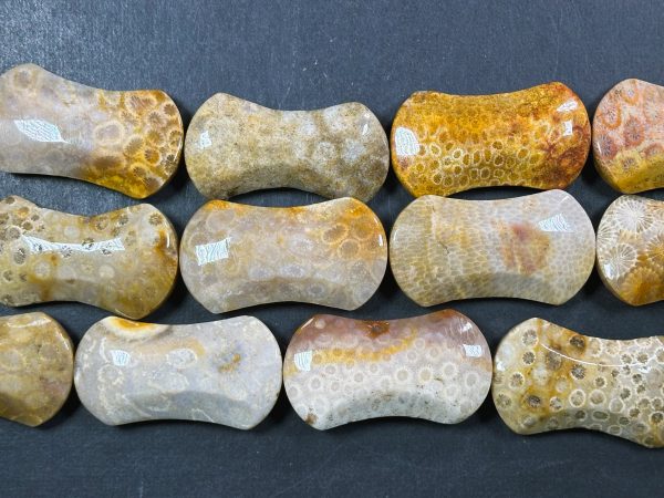 Natural Fossil Coral Gemstone Bead 45x25mm Hourglass Shape, Beautiful Natural Beige Orange Color Fossil Coral Beads, Full Strand 15.5  Sale