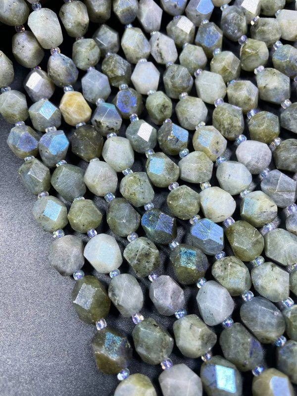 Mystic Natural Labradorite Gemstone Bead Faceted 10x12mm Diamond Shape, Gorgeous Gray Labradorite Gemstone Bead Supply