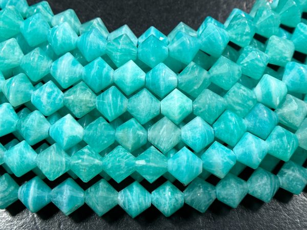 Natural Amazonite Gemstone Bead Faceted 8mm Bicone Diamond Shape Bead, Beautiful Natural Blue-Green Color Amazonite Beads, Full Strand 15.5  For Cheap