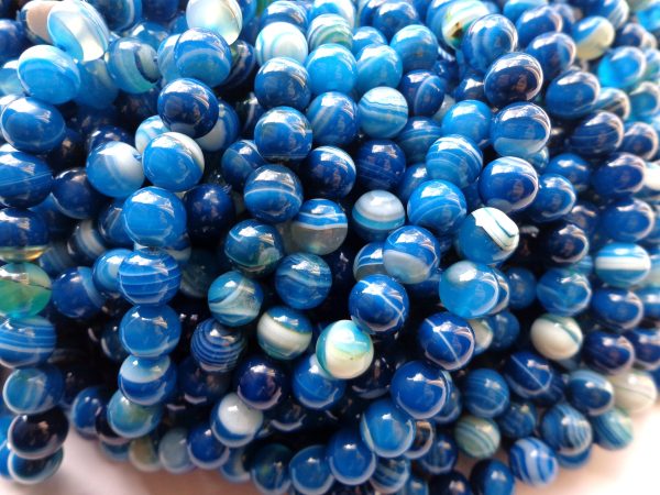 AAA Natural Agate Gemstone Beads, 6,8,10mm Smooth Round Shape Beads, Beautiful Blue Beads, Great Quality Bead! Full length 15.5  Online