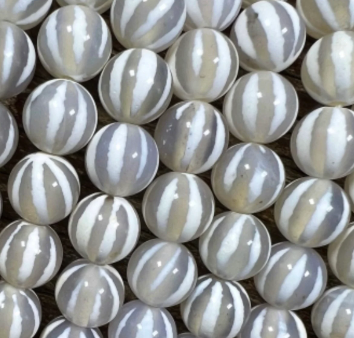 NATURAL Gemstone Tibetan beads hand Painted Agate, 8mm Round Shape, Striped, Beautiful White Color Full Strand 15.5” For Cheap