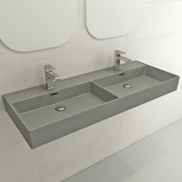 BOCCHI Milano 47  Matte Gray Double Bowl Fireclay Wall-Mounted Bathroom Sink with Overflows For Cheap