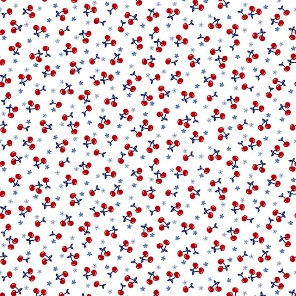 21  EOB Cherries Cotton Fabric White SEF7488-01EOB Star Spangled Beach by Sharon Lee for Studio E For Discount