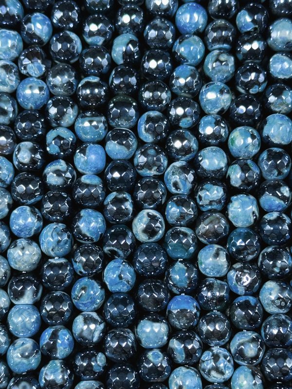 Mystic Natural Tibetan Agate Gemstone Bead Faceted 8mm 10mm Round Beads, Beautiful Mystic Light Sky Blue Agate Stone Bead, Full Strand 15.5  For Sale