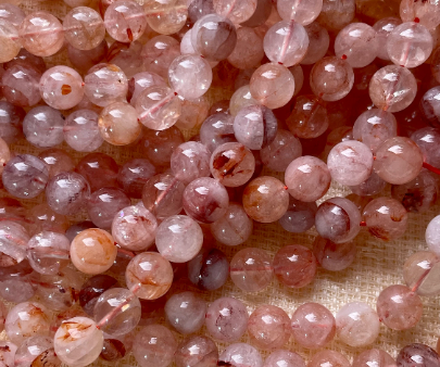 AAA Natural Ferruginous Fire Hematoid Quartz Gemstone Bead 6mm 8mm 10mm Round Bead, Beautiful Red Crystal Quartz Bead, Full Strand 15.5  Supply