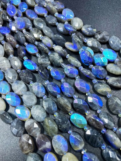 Mystic Natural Labradorite Gemstone Bead Faceted 8x10mm 9x12mm Oval Shape, Beautiful Gray Blue Color Labradorite Gemstone Bead Online now