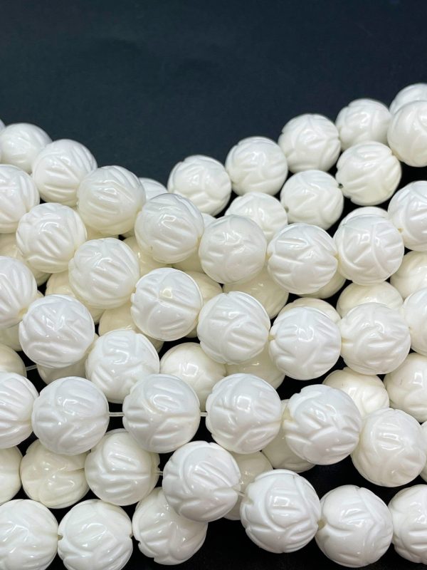 AAA Natural Hand Carved Shell Bead 8mm 10mm 12mm Round Beads, Unique Hand Carved White Shell High Quality Beads Online Sale