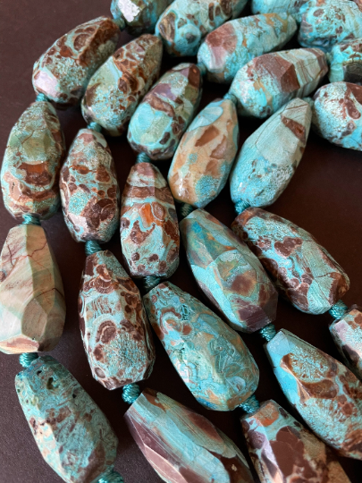 Natural Blue Ocean Jasper Gemstone Bead 32x15mm Faceted Teardrop Shape, Beautiful Blue Color Ocean Jasper 15.5  Fashion