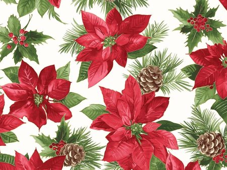 20  EOB Glad Tidings Metallic Poinsettia Fabric M9820EOB-SWR White by Maywood Studio Online now