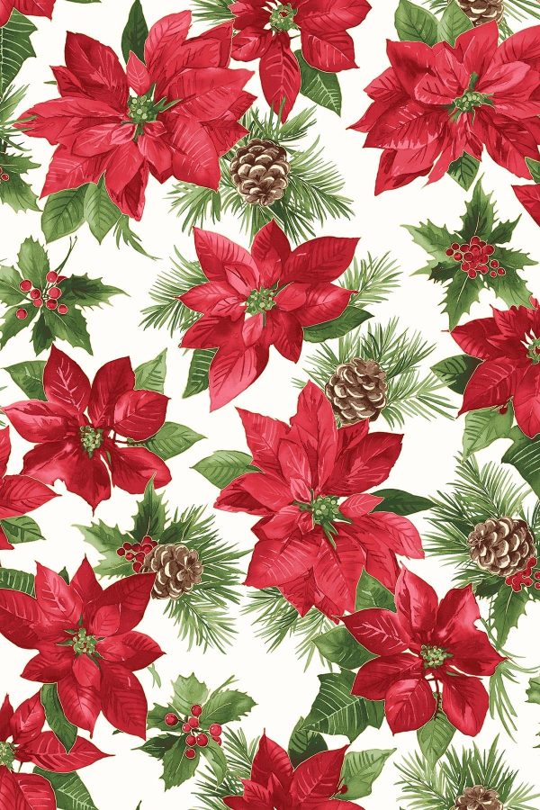 20  EOB Glad Tidings Metallic Poinsettia Fabric M9820EOB-SWR White by Maywood Studio Online now