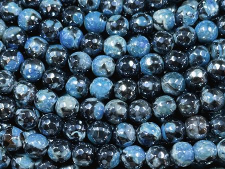 Mystic Natural Tibetan Agate Gemstone Bead Faceted 8mm 10mm Round Beads, Beautiful Mystic Light Sky Blue Agate Stone Bead, Full Strand 15.5  For Sale