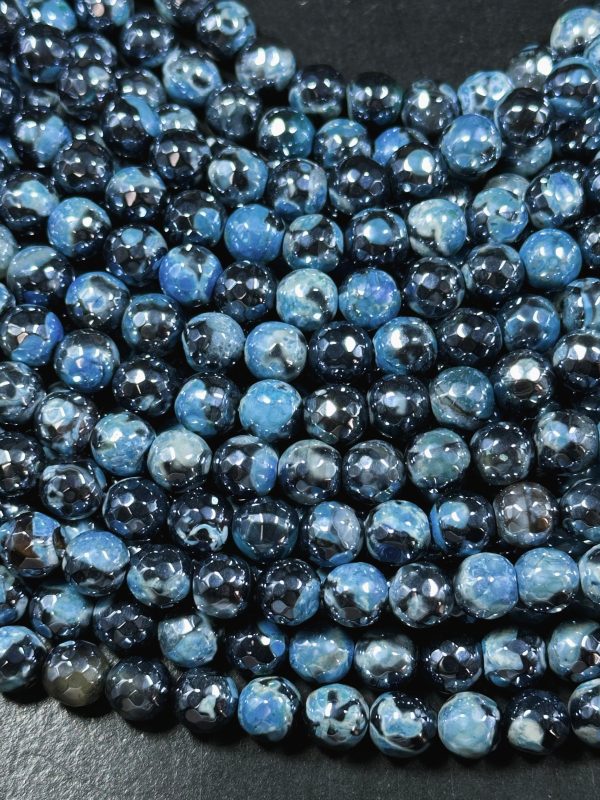 Mystic Natural Tibetan Agate Gemstone Bead Faceted 8mm 10mm Round Beads, Beautiful Mystic Light Sky Blue Agate Stone Bead, Full Strand 15.5  For Sale