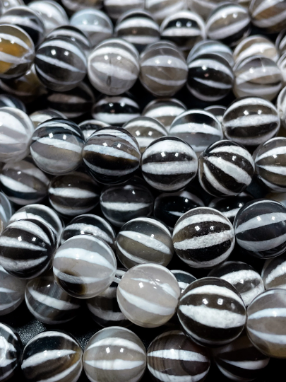 Natural Tibetan Gemstone Bead 6mm 8mm 10mm Round Bead, Beautiful White Black Dzi Striped Tibetan Agate Bead 15.5  Strand Online now