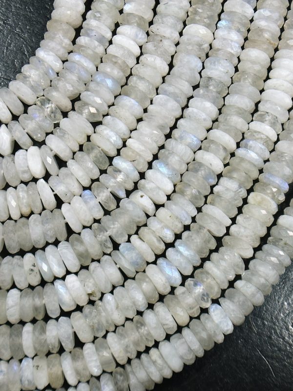 Natural Moonstone Gemstone Bead Faceted 6x2mm Rondelle Shape, Beautiful Natural White Color Blue Flash Moonstone Beads, Full Strand 15.5  Cheap