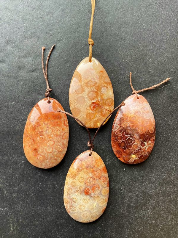 AAA Natural Fossil Coral Gemstone Pendant 30x50mm Teardrop Shape Pendant, Gorgeous Natural Orange Brown Fossil Coral Pendant For Sale