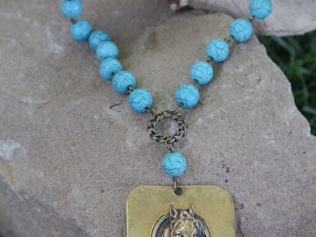 Turquoise Linked Necklace w  Large Giddy Up Pendant Online now