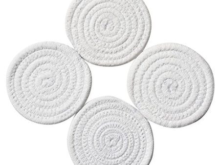 Coasters Set, Pure Cotton Thread Weave Round Drink Hot Pads Mats Coasters Set of 4 by 4.3 Inches Protect Furniture From Excess Condensation & Scratch (White) Online Hot Sale