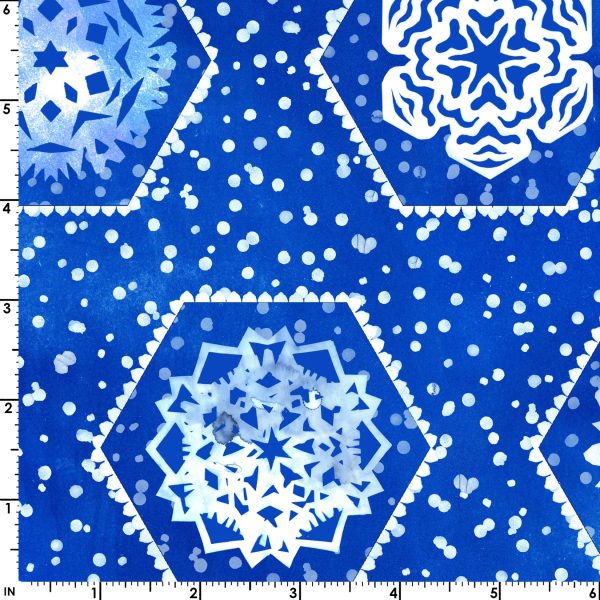 Hexagon Flakes Big Cotton Fabric Blue MASD10193-N Paper Flurries by Maywood Studio on Sale