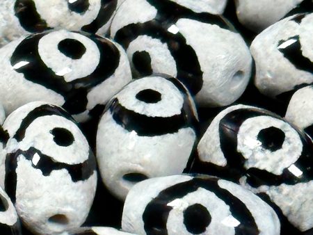 NATURAL Hand Painted Tibetan Agate Gemstone Bead 11x8mm Tube Shape Beads, Beautiful Hand Painted Black and White Color Tibetan Loose Beads Hot on Sale