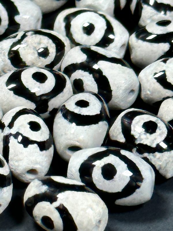 NATURAL Hand Painted Tibetan Agate Gemstone Bead 11x8mm Tube Shape Beads, Beautiful Hand Painted Black and White Color Tibetan Loose Beads Hot on Sale