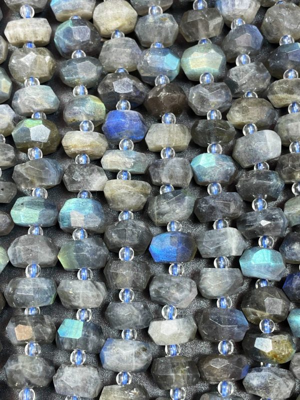 Natural Rainbow Labradorite Gemstone Bead Faceted 5x10mm Rondelle Shape, Natural Gray Color Labradorite Gemstone Bead Sale