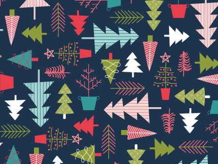 Tree Farm Cotton Fabric Navy MAS10204-N Cup of Cheer by Kimberbell for Maywood Studio Online