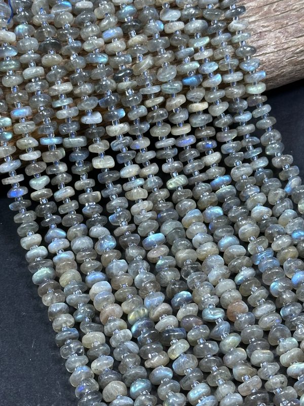 NATURAL Blue Flash Labradorite Gemstone Bead 8-9mm Freeform Rondelle Shape, Beautiful Natural Gray Color Full Strand 15.5  Hot on Sale